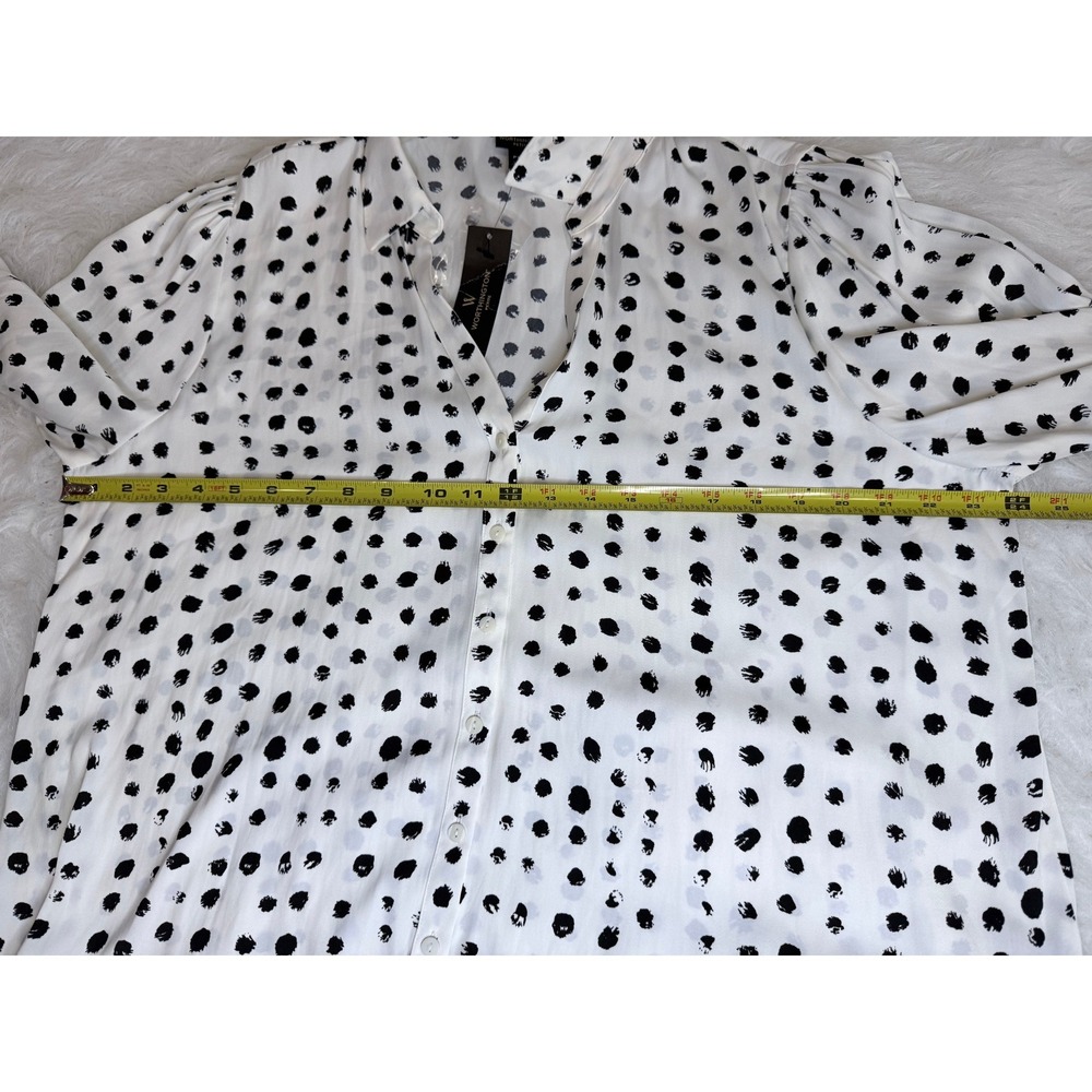 Worthington Petite PXXL White Black Polka Dot Tie Neck Button Down Blouse NWT - Picture 6 of 7